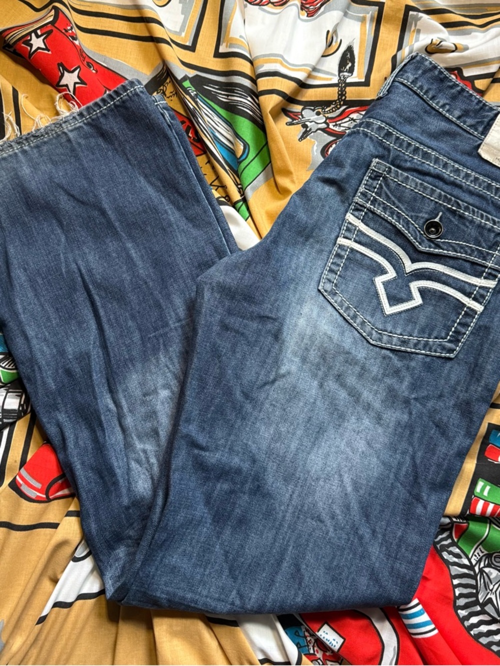Y2K Helix baggy jeans 36x34 relaxed boot cut white stitching embroidered pocket